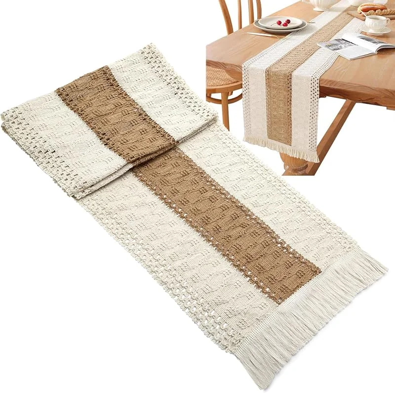 POXIAOER 1 Pieza Camino de Mesa de Yute Natural, 180×30 cm, con Flecos — Hogar y cocina