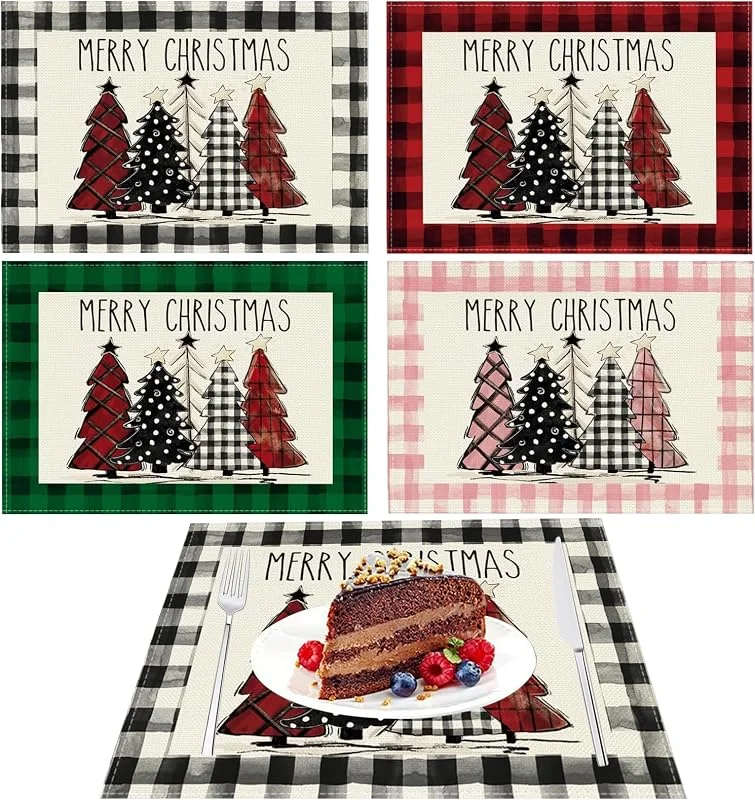 FOSDICK 4 Piezas Manteles Individuales Navidad, Lino Salvamanteles Individuales Navidad, Lavable Individuales para Mesa, 4 Colores Mantel Individual para Decoracion Mesa navidads, 45 x 30 cm — Hogar y cocina