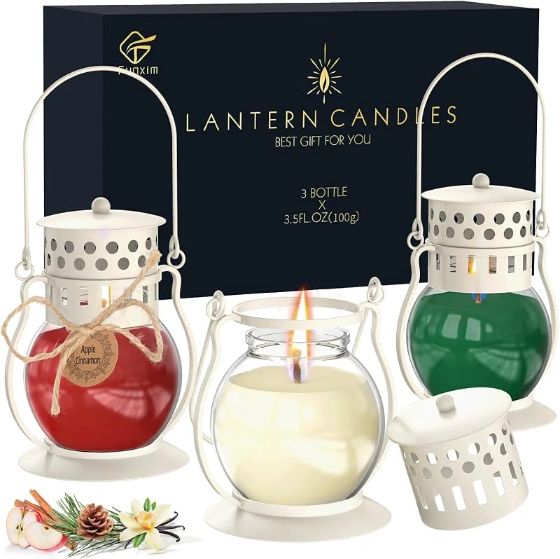Funxim Velas perfumadas para el hogar, paquete de 3 velas de aromaterapia retro para bálsamo, cedro de manzana, canela y vainilla cremosa, juego de velas de otoño, velas de tarro de soja, regalos para — Cena a la luz de velas