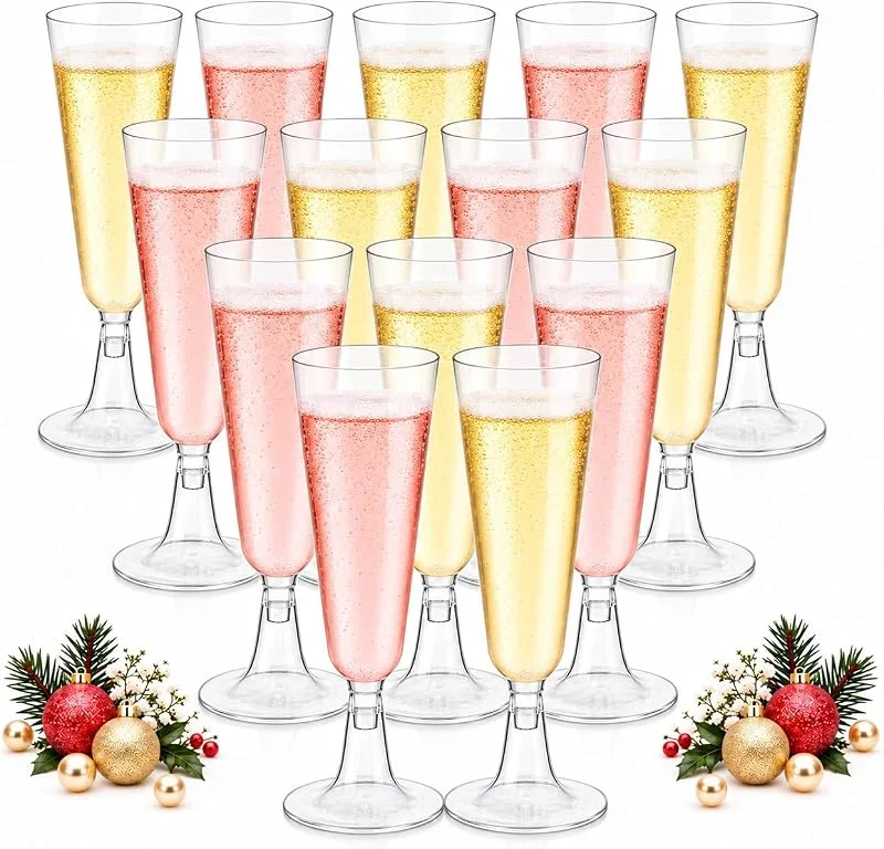 Huanmin Copas de champán transparentes de plástico, 150 ml, reutilizables, para copas de champán, bodas, cumpleaños, pícnic (50 unidades) — Vino y mesa festiva