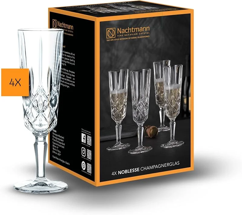 Nachtmann Spiegelau Noblesse Z109580 - Juego de 4 copas de champán (cristal, capacidad aproximada), transparente — Vino y mesa festiva