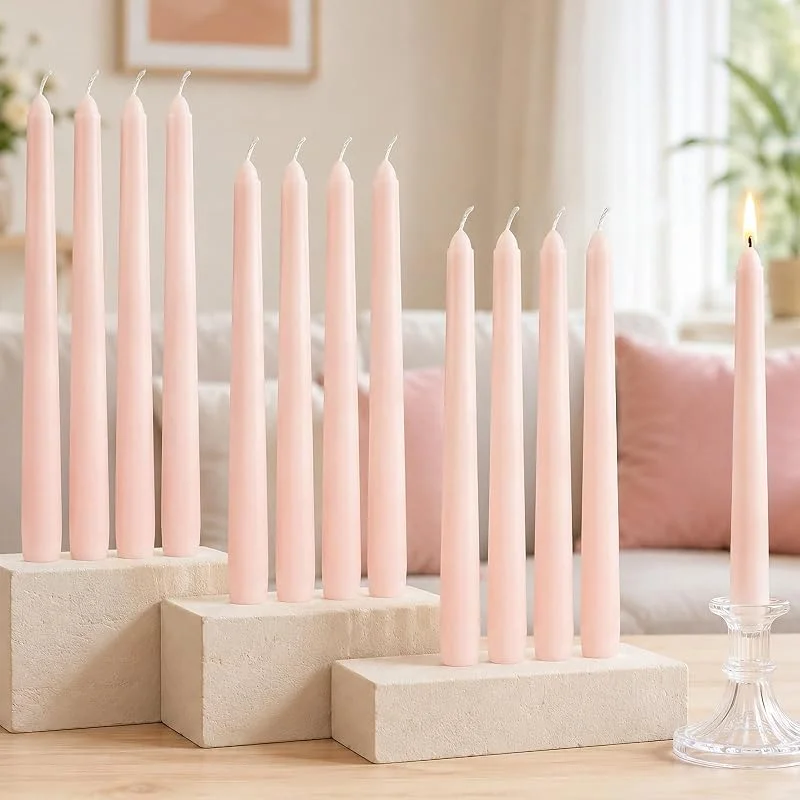 AOTOIE 12 Velas Cónicas Rosas 2 x 25, 5 cm, 8 Horas de Combustión — Cena a la luz de velas
