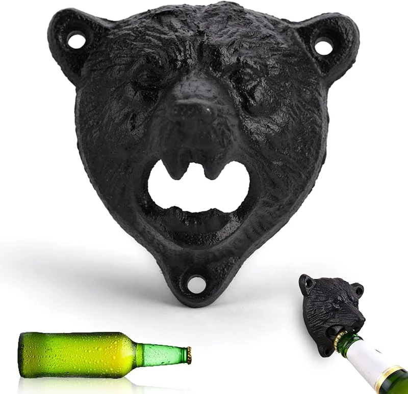 HERCHR Abrebotellas de cerveza, arrabio en forma de oso de los abrebotellas montados en la pared — Vino y mesa festiva