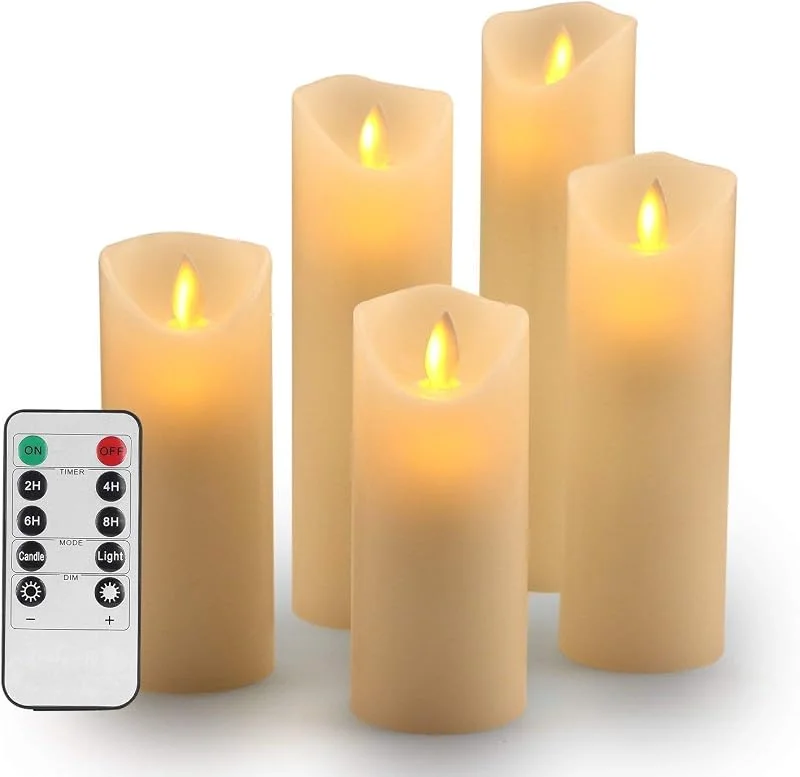 Visita la tienda de OSHINE Velas sin Flama- Parpadeo sin Flama conjunto Velas Decorativas-Velas sin Flama: 5.5", 6", 6.5", 7"y 8" clásico Pilar cera real con movimiento Flame & LED 10 teclas de control remoto-2, 4, 6, 8 horas Timer — Luces Navidad