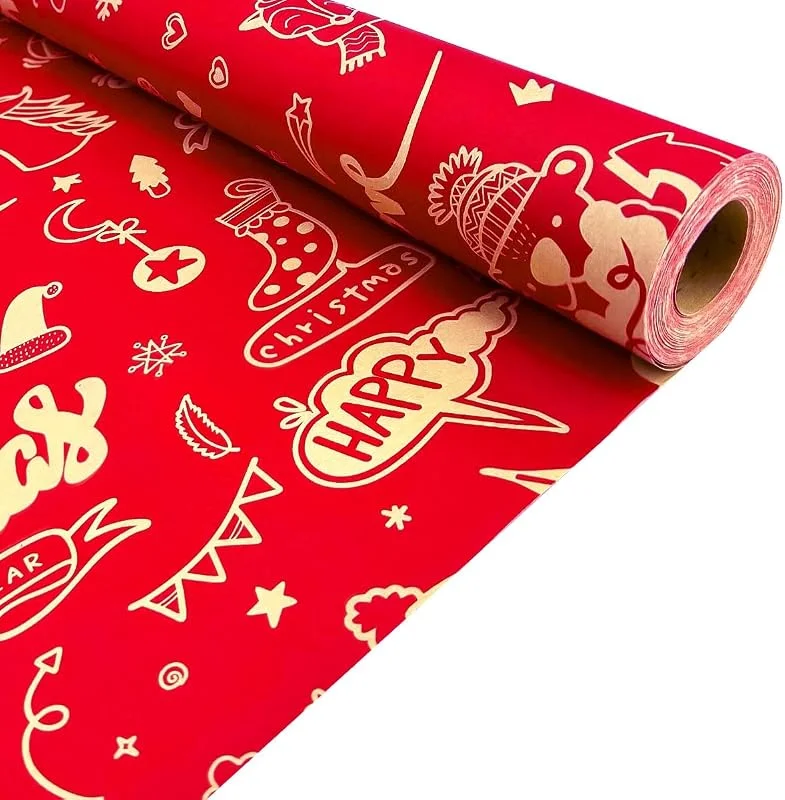 LZRinue Rollo de papel de regalo Navidad de 43 cm x 15 m, papel kraft rojo reciclable para regalo Navidad, fiesta de cumpleaños, cajas de regalo, decoraciones de regalos — Envoltorio regalo