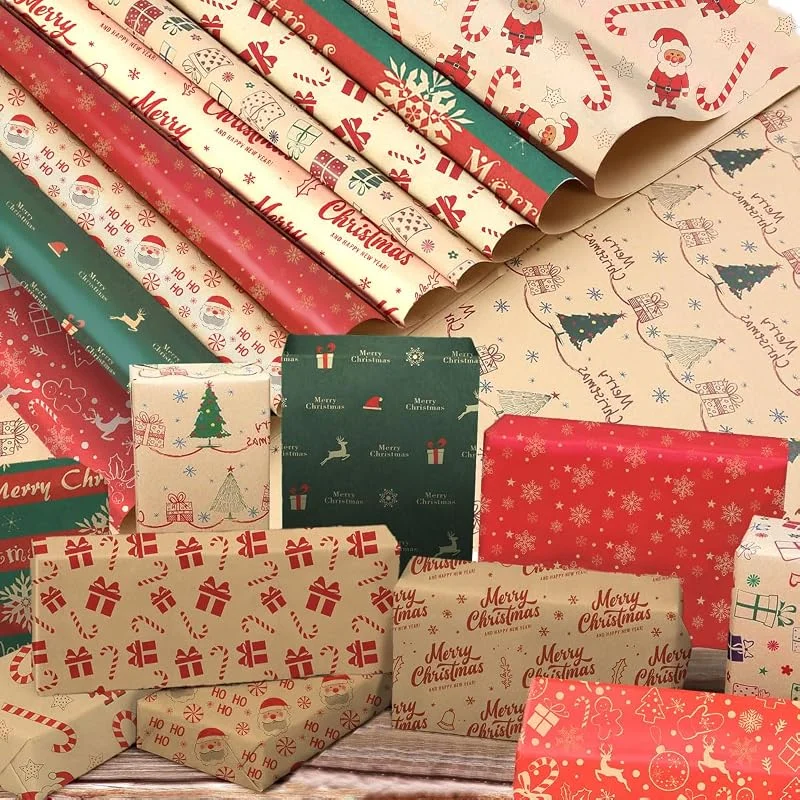 Visita la tienda de Jonami Papel De Regalo Navidad Kraft Reciclado Envoltorio Ecológico – Set 10 Hojas 70x50cm — Envoltorio regalo