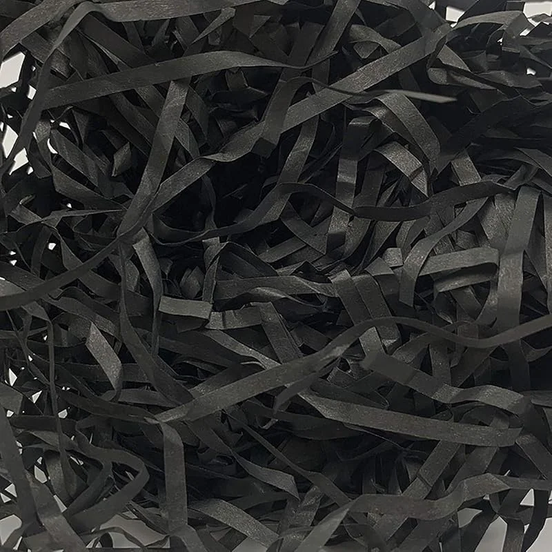 TSHAOUN 100 Gramos de Papel Tisú Triturado Relleno de Papel Kraft Triturado, Cesta de Regalo de Rafia Papel empaquetado Relleno Material para Fiestas para Decoración Embalaje de Regalos (Negro) — Envoltorio regalo