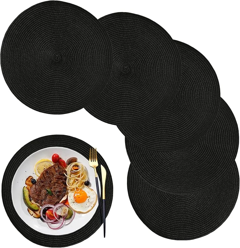 Visita la tienda de maifey Manteles Individuales Redondos Lavables de Polipropileno - Plástico Antimanchas (Negro, 32cm) — Hogar y cocina